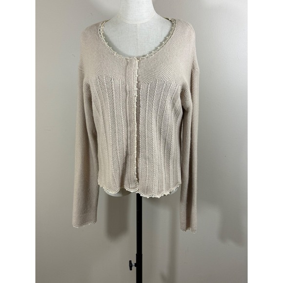 Sundance Sweaters - Sundance Women's L Cashmere Angora Lambswool Blend Open Knit Cardigan Beige Boho